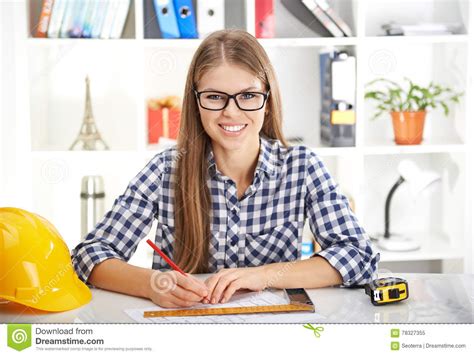 Female Architect Drawing House Sketch Stock Image - Image ...