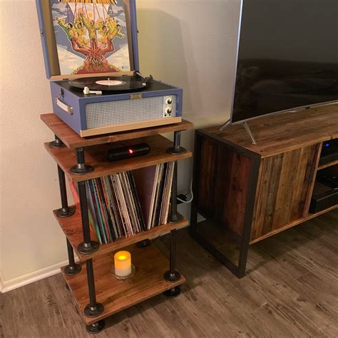 Rustic Industrial Style Record Player Stand Vinyl Storage Etsy Victrola Record Player Record