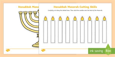 Hanukkah Menorah Cutting Skills Worksheet Ks1 Years 1 2