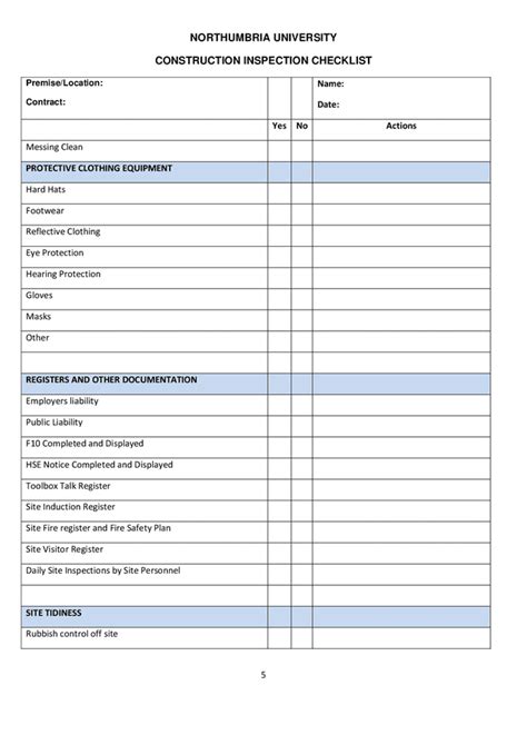 Construction Inspection Checklist Sample In Word And Pdf Formats Page