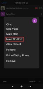 If a host needs someone else to be able to start the meeting, they can assign an alternative host. How To Make A Co-Host on Zoom • About Device