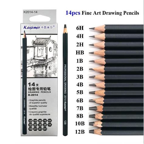 14pcsset Drawing Pencil Set Wooden Professional Art Supplies Hard