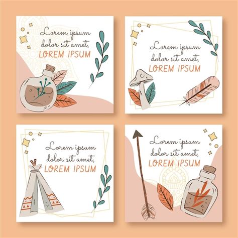 Free Vector Hand Drawn Boho Instagram Posts Collection