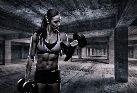 Download Wallpaper For 1366x768 Resolution Fitness Model Women Sports Monochrome Dumbbell