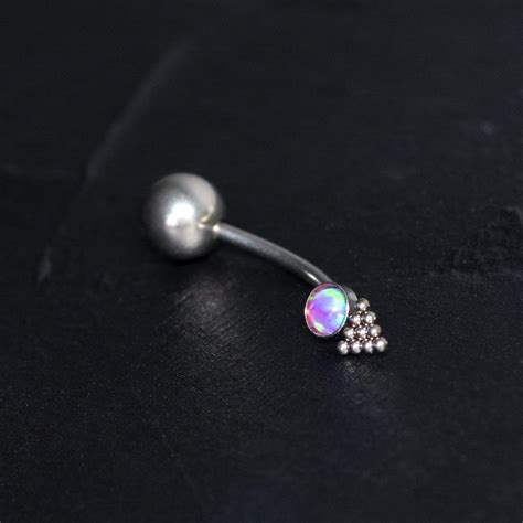 Titanium Belly Ring Opal Belly Button Ring 16g 14g Navel Etsy