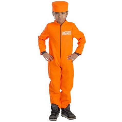 Prisoner Costume For Kids Orange Prison Jumpsuit And Cap By Dress Up