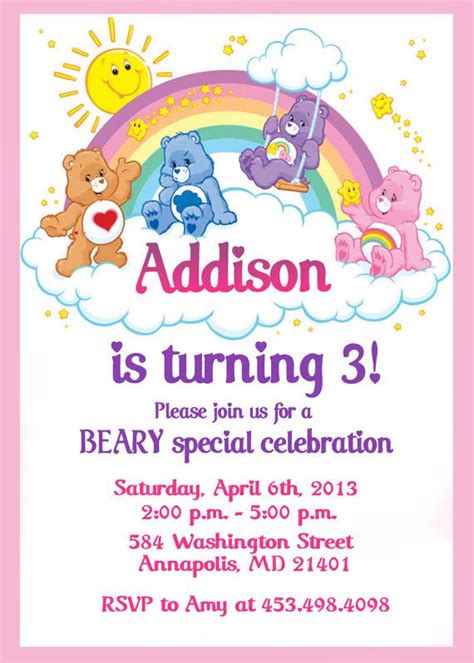 Free Care Bear Birthday Invitations Printable
