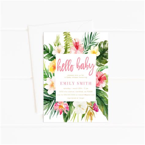 Tropical Baby Shower Invitation Luau Pink Hawaiian Party Banana