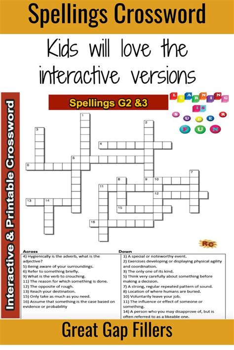 Ela Spelling Interactive And Printable Crossword Puzzle 2nd 3rd