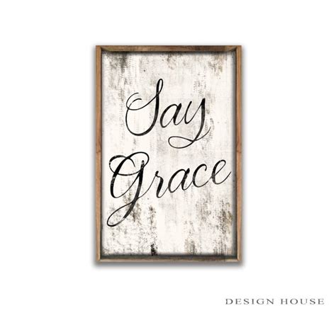 Say Grace Typography Handmade Wooden Sign Framed Out In Wood Etsy