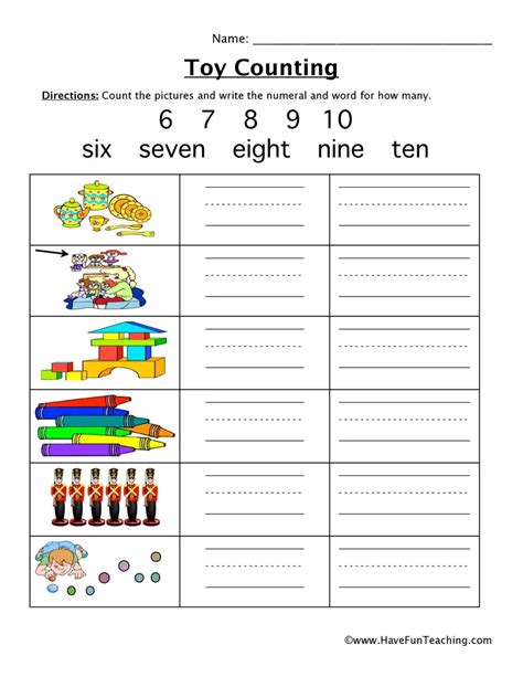 Toy Counting 6 10 Worksheet By Teach Simple