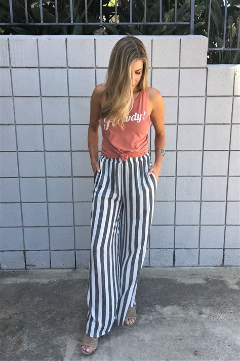 Striped Pants Wide Leg Pants Outfit Summer High Waisted Flowy Pants