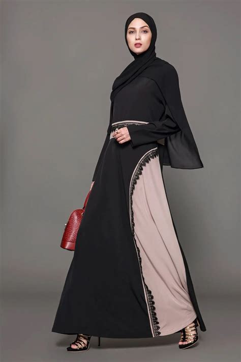 Elegant Adult Muslim Abaya Arab Robe Turkish Singapore Patchwork Black