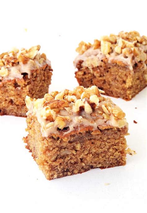 The cake itself is tall, moist, but sturdy enough to handle the thick cream cheese frosting. Banana Walnut Snack Cake - Sweetest Menu