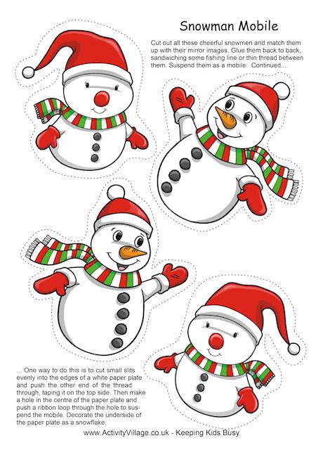 Snowman Mobile To Print Cut Out And Hang