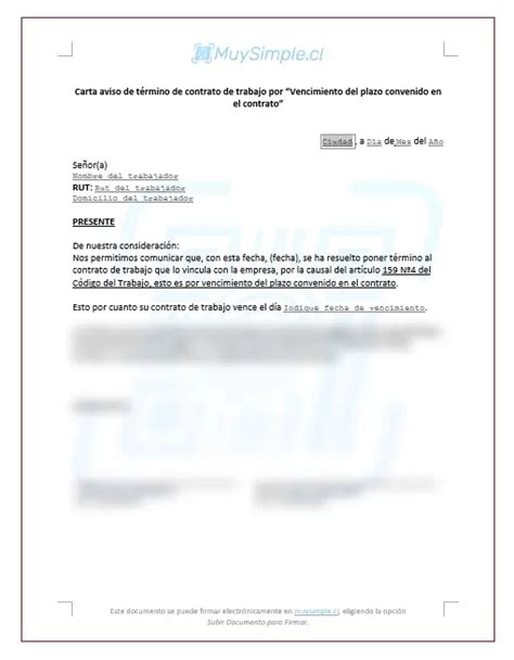 Carta Aviso De Término De Contrato De Trabajo Por Vencimiento De Plazo