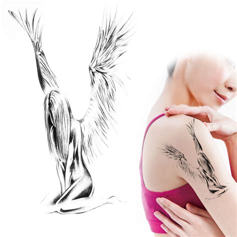 Sexy Naked Angel Temporary Tattoo Body Sketches Tattoos Sticker Waterproof Sketch Pencil Drawing