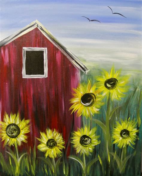 Paint Nite Sunflower Farm Farm Paintings Canvas Painting Barn