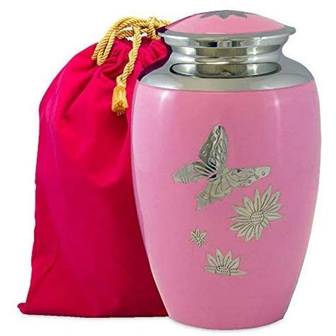 Trupoint Memorials Pink Butterfly Lovely Adult Cremation Urn For Human Ashes With Velvet Bag