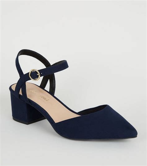 Wide Fit Navy Suedette Low Heel Courts New Look Celebrity Names Low