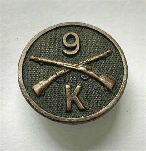Orig Wwi Collar Disc Us 9th Infantry Company K Regiment Crossed Rifles