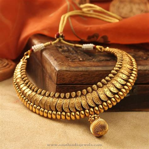22 Carat Antique Gold Necklace From Manubhai ~ South India Jewels
