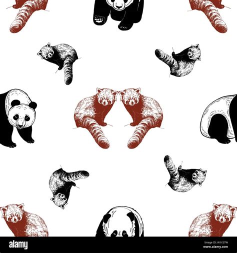 Seamless Pattern Of Hand Drawn Sketch Style Pandas Isolated On White