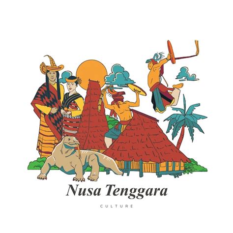 Premium Vector Set Nusa Tenggara Culture And Landmark Illustration