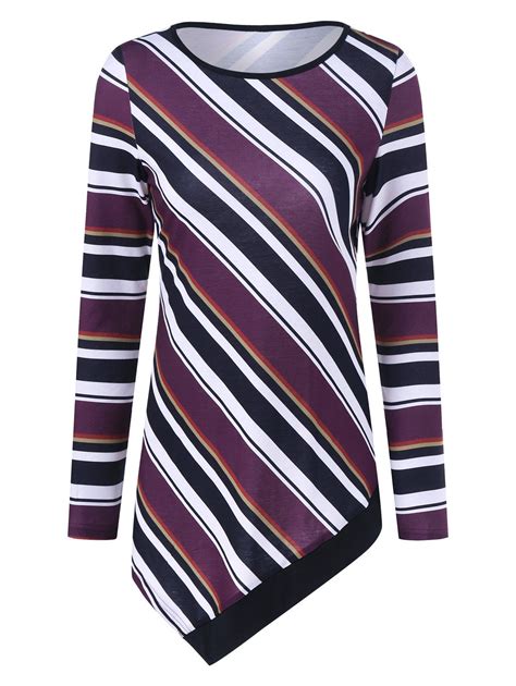 84 Off Colorful Striped Asymmetrical T Shirt Rosegal