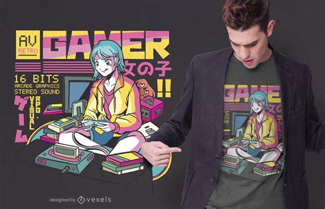 anime gamer girl  shirt design vector
