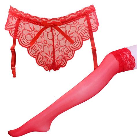 2017 Hot Sexy Garter Belt Stocking Set Women Stockings Sheer Net Lace