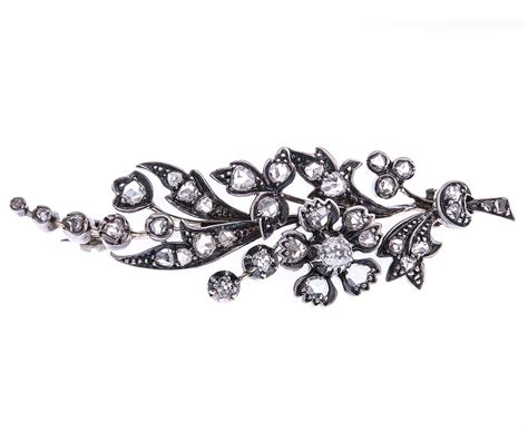 Antique 15ct Yellow Gold And Silver Diamond Brooch Buy Online Free
