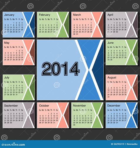 Calendar 2014 Year Template Modern Layout Page Stock Vector