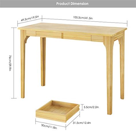 Homcho Table Detude Avec 2 Tiroirs Table Bureau En Bois De Pin Bureau
