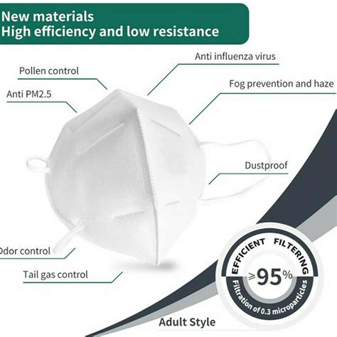 50 Pcs White Kn95 Protective Face Mask Bfe 95 Disposable Respirator