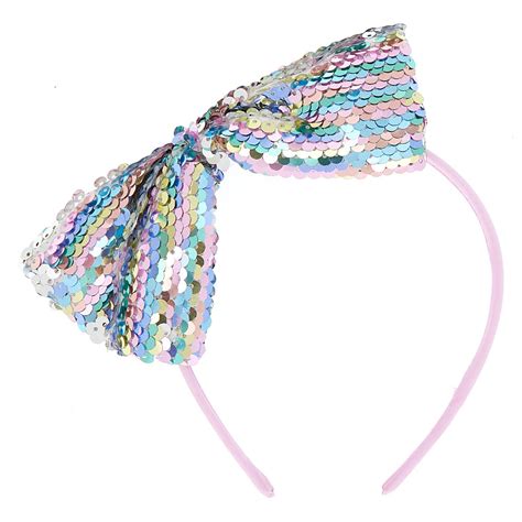 Pastel Rainbow Reversible Sequin Bow Headband Claires Us
