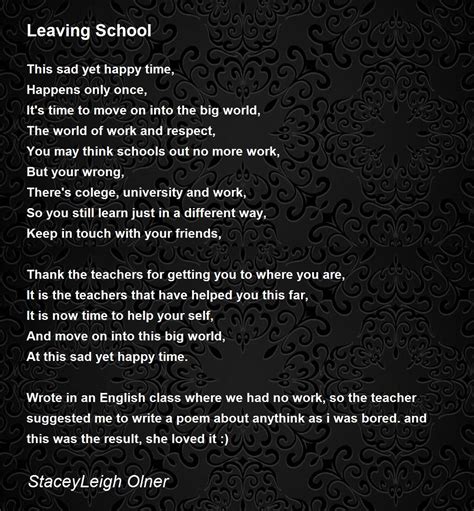 Leaving School Leaving School Poem By Staceyleigh Olner
