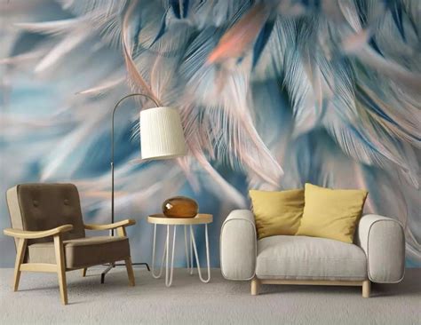 3d Wallpaper Painting Creative Feather Mural Wallpaper Living Room