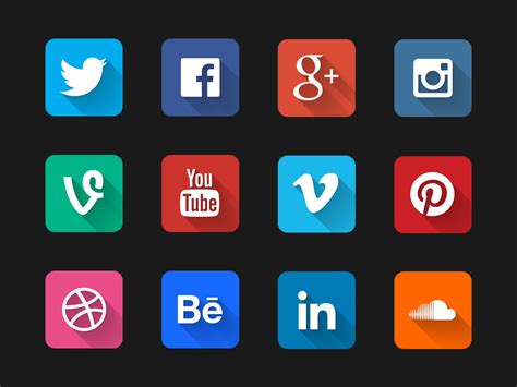 Long Shadow Social Icons By Victor Bejar On Dribbble