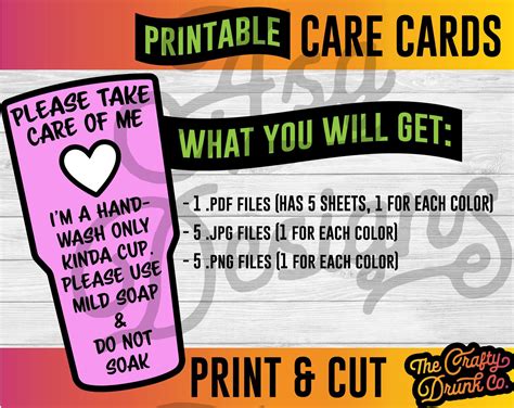 Printable Tumbler Care Cards Small Business Print And Cut