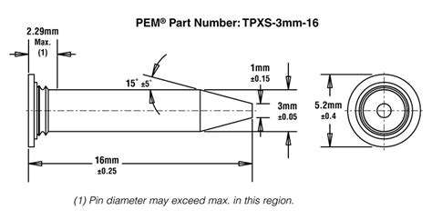 Part Tpxs 3mm 16 Self Clinching Pilot Pins Type Tpxs™ Metric On