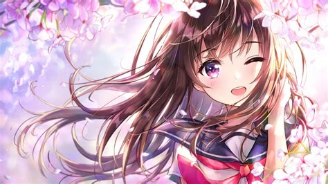 Download 1920x1080 Anime Girl Wink Cherry Blossom Cute