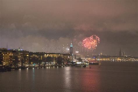 Fireworks At Night In Stockholm City Sweden Editorial Image Image Of