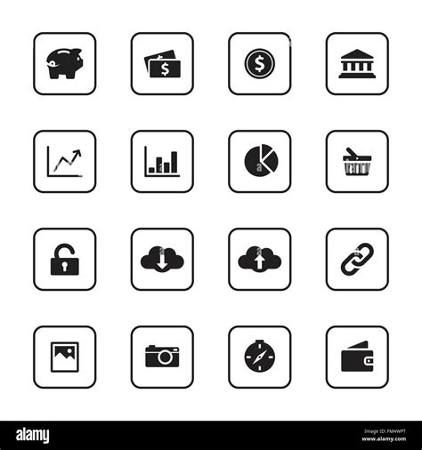 Eps10 Black Flat Finance And Technology Icon Set With Rounded