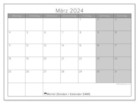Kalender März 2024 Zum Ausdrucken “53ms” Michel Zbinden Be
