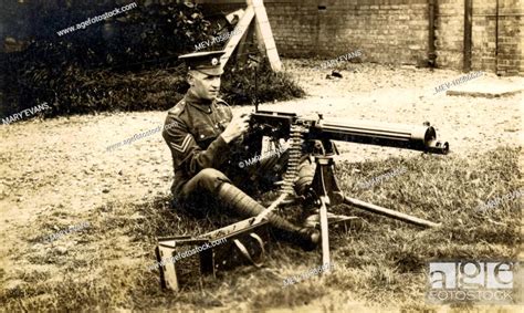 A British Army Soldier Using A Vickers Water Cooled Machine Gun Stock