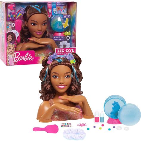 Barbie Just Play Lot De T Tes Coiffer Tie Dye Deluxe Pour Cheveux Bruns Comprend