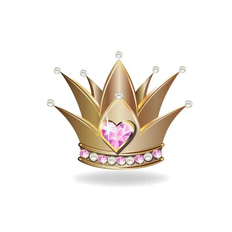 Beautiful Golden Princess Crown Pearls Pink Jewels Vector Illustration