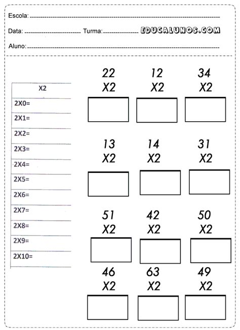 Atividades De Multiplicação Para 3º E 4º Ano SÓ Escola