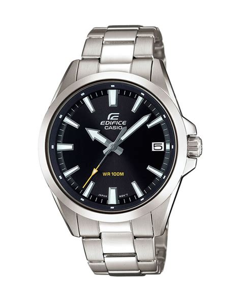 casio edifice efv 100d 1av silver chain black dial dress watch